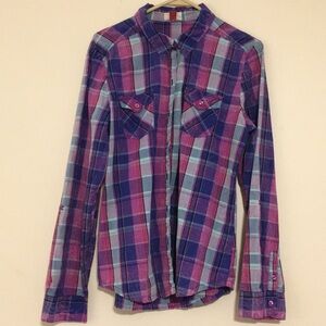 Colorful Plaid Long Sleeve Shirt. Size Jr XL